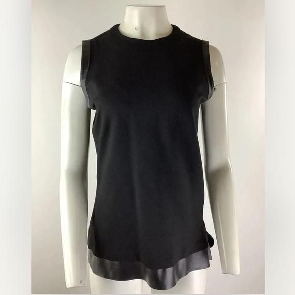 Buchanan Kang Sz 8 Lambskin Leather Trimmed Top Black Viscose Sleeveless - Picture 1 of 8